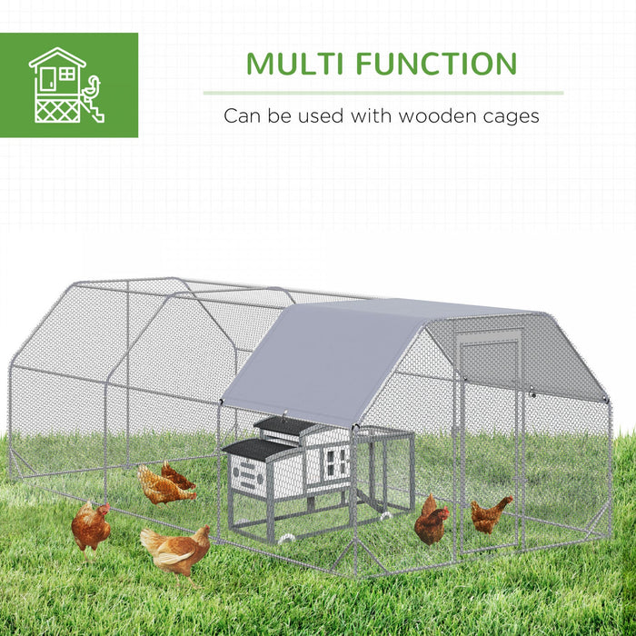 Pawhut Metal Chicken Coop For 15-18 Chickens, Walk In Chicken Run Outdoor With Cover For Backyard Fa