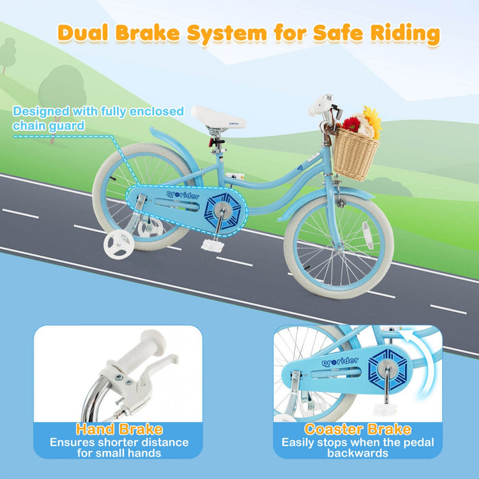 Costway 18" Kid's Bike With Training Wheels Adjustable Handlebar Seat Handbrake Blue