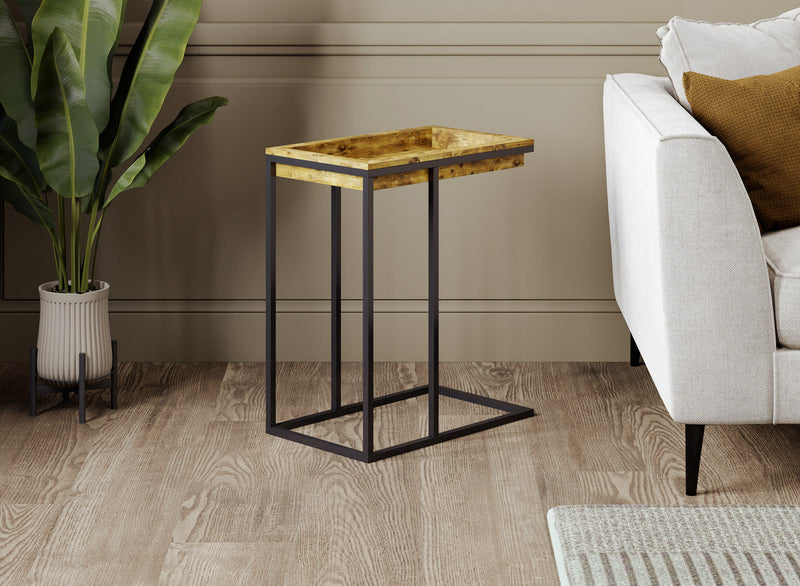 C-Shaped End Table With Sunkey Tray - Brown Reclaimed Wood With Black Metal 