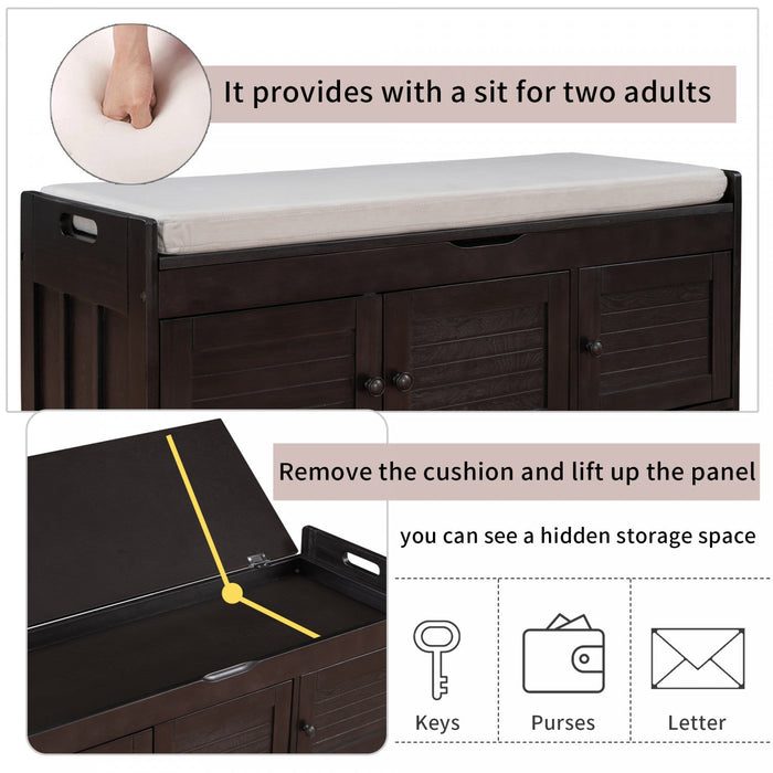 Olivia Pine Wood Storage Bench With 3-door Shoe Cabinet With Hidden Compartment - Espresso 