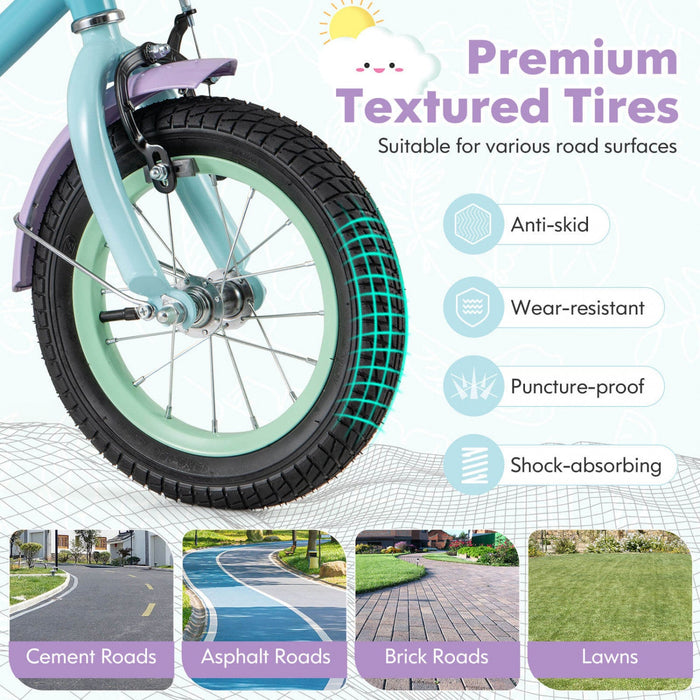 Costway 12" Kids Bike With Adjustable Saddle Handlebar Removable Training Wheels Handbrake Blue