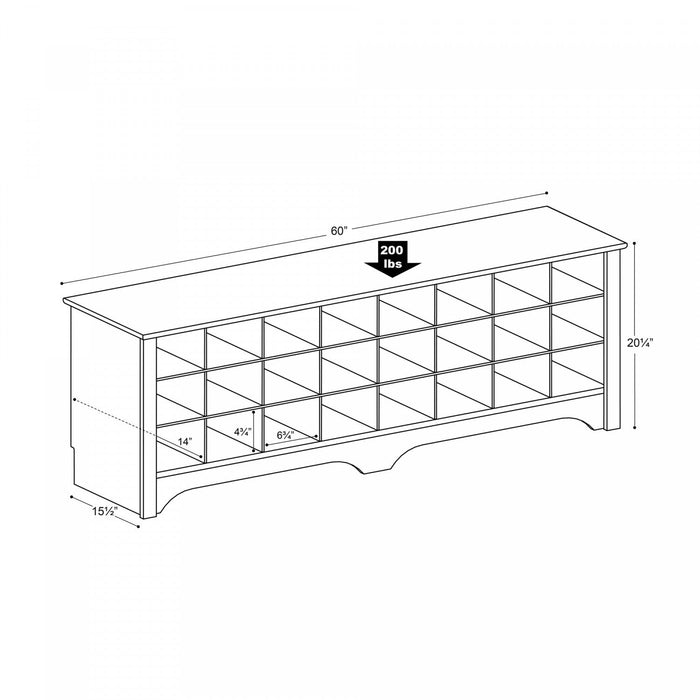 Twenty-Four Pair Shoe Storage Cubby Bench - Black
