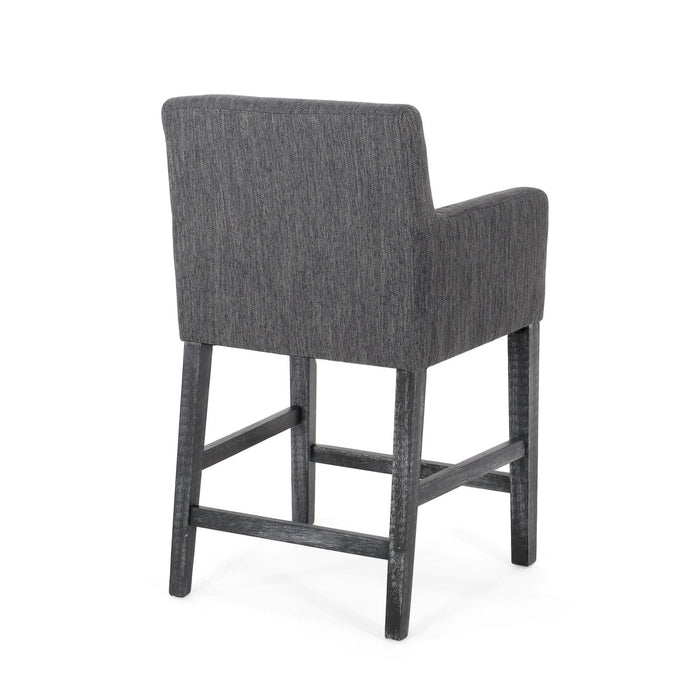 Lewis 26\" Seat Height Counter Stools Set Of 2 With Upholstered Fabric And Solid Wood Legs - Charcoal 