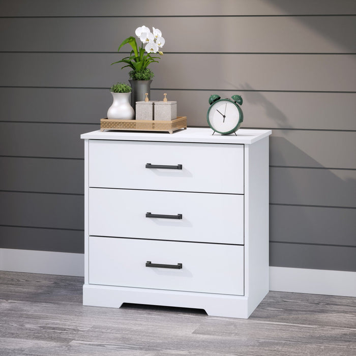 Prepac Rustic Ridge Farmhouse 3-Drawer Nightstand - White
