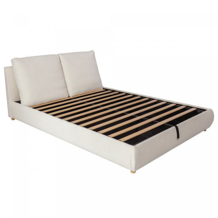 Diana Ottoman Hydraulic Lift Storage Platform Bed with Luxurious Boucle Upholstered and Sturdy Storage,Queen Size,White Queen Bed  