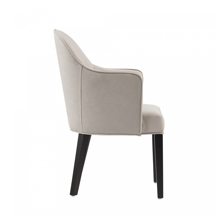 Hillman Modern Wood Vegan Leather and Velvet Armchair in Light Gray Dining Chair 