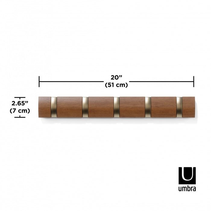 Umbra 5 Flip Wall-Mounted Hooks - Light Walnut and Gold