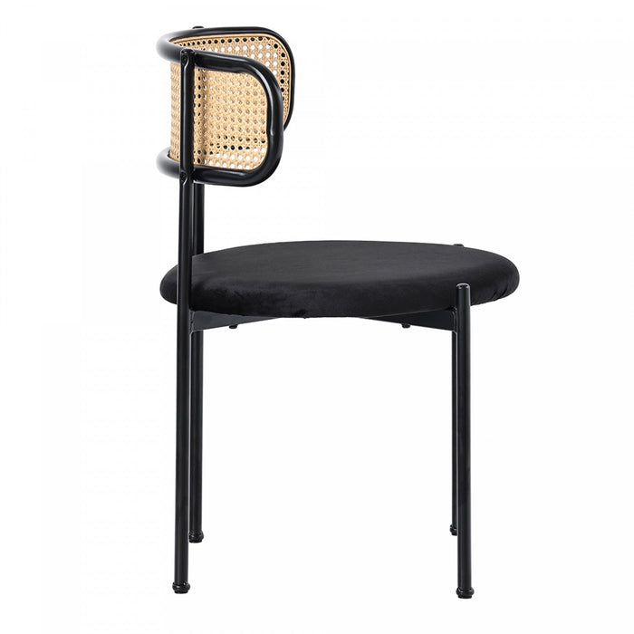 Mason Rattan Dining Chairs with Metal Legs and Velvet Cushion Set of 4,Black  