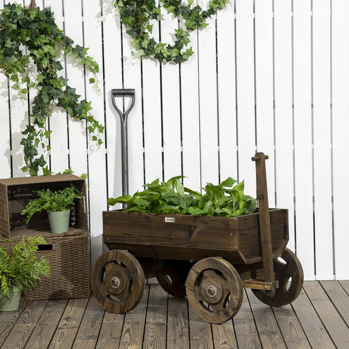 Outsunny Wood Flower Cart, Raised Garden Bed W/ Wheels, Planters For Outdoor Plants, Backyard, Patio