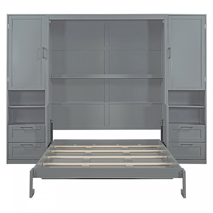 Joyce Closet Queen Murphy Bed With Drawers And Shelves - Grey 