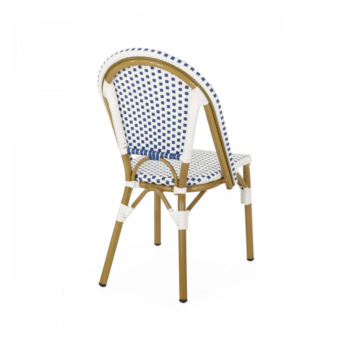 Julien Faux Ratten and Aluminum French Bistro Chairs, Set of 2 - Blue and White 
