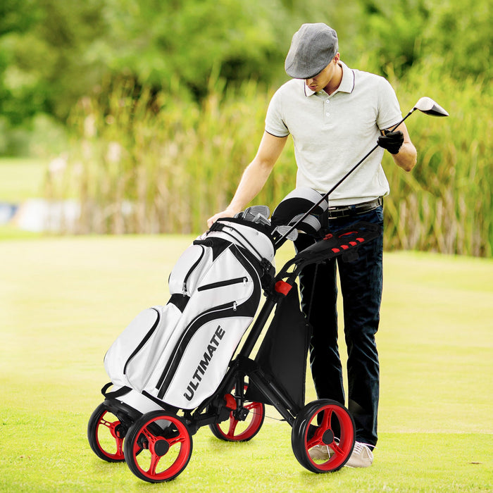 Goplus Folding 4 Wheels Golf Push Cart W/bag Scoreboard Adjustable Handle Red
