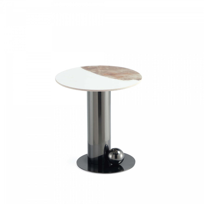 Laurel Modern Glam Sintered Stone Top End Table in Black 