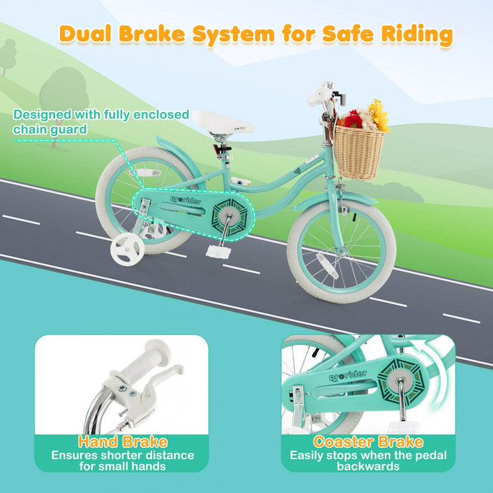 Prorider 14" Kid's Bike With Training Wheels Adjustable Handlebar Seat Handbrake Green