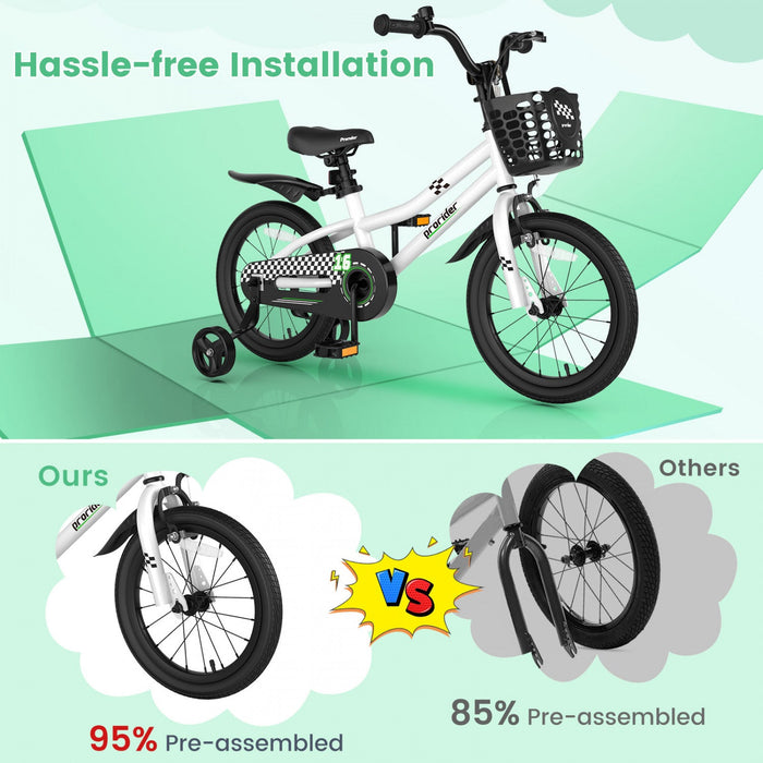 Costway 16" Kid's Bike With Removable Training Wheels & Basket For 4-7 Years Old White