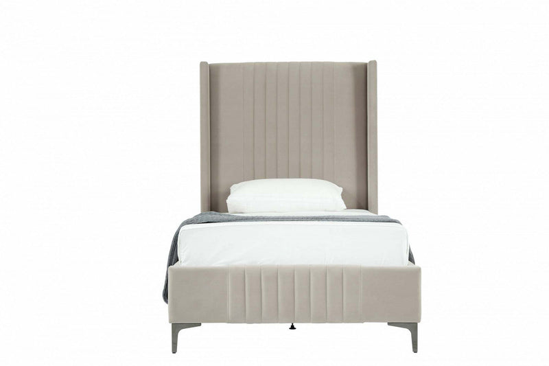 Promenade Mid-Century Modern Upholstered Velvet Twin Bed in Rustic Taupe 