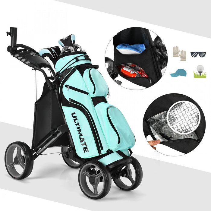 Goplus Folding 4 Wheels Golf Push Cart W/bag Scoreboard Adjustable Handle Gray