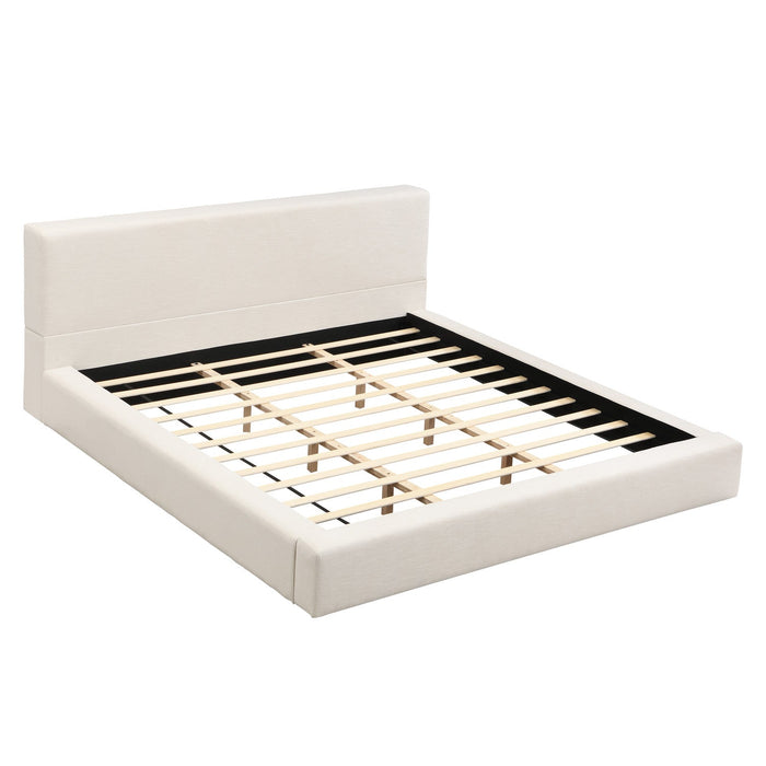 Connor Upholstered Platform Bed with Linen Headboard and Footboard,King Size,Beige King Bed  
