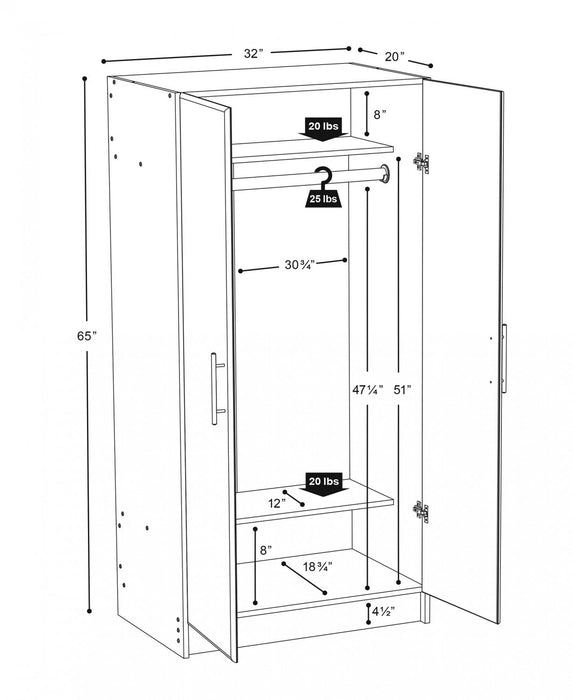 Elite 32\" Wardrobe Cabinet - White
