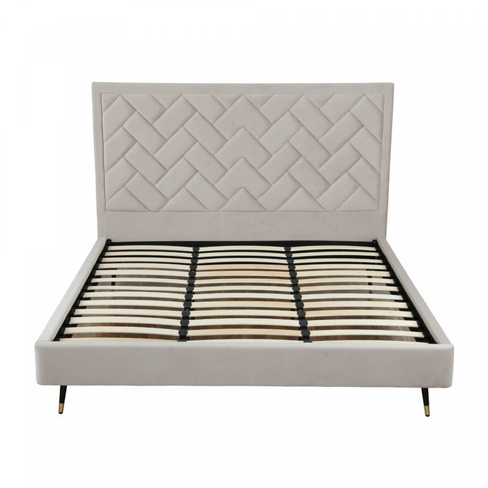 Crosby Modern Upholstered Velvet King Bed in Greige 