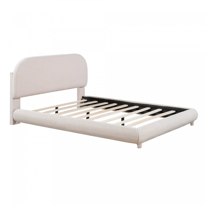 Sophie Teddy Fleece Upholstered Platform Bed with Soft Fabric and Sturdy Frame,Full Size,Beige Full Bed  