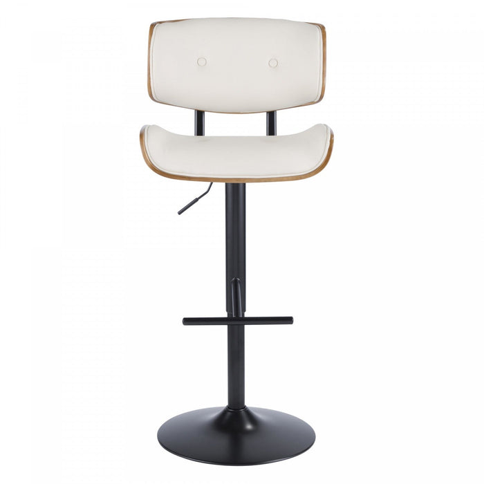 LumiSource Lombardi Faux Leather Mid-Century Modern Adjustable Barstool - Walnut/Cream
