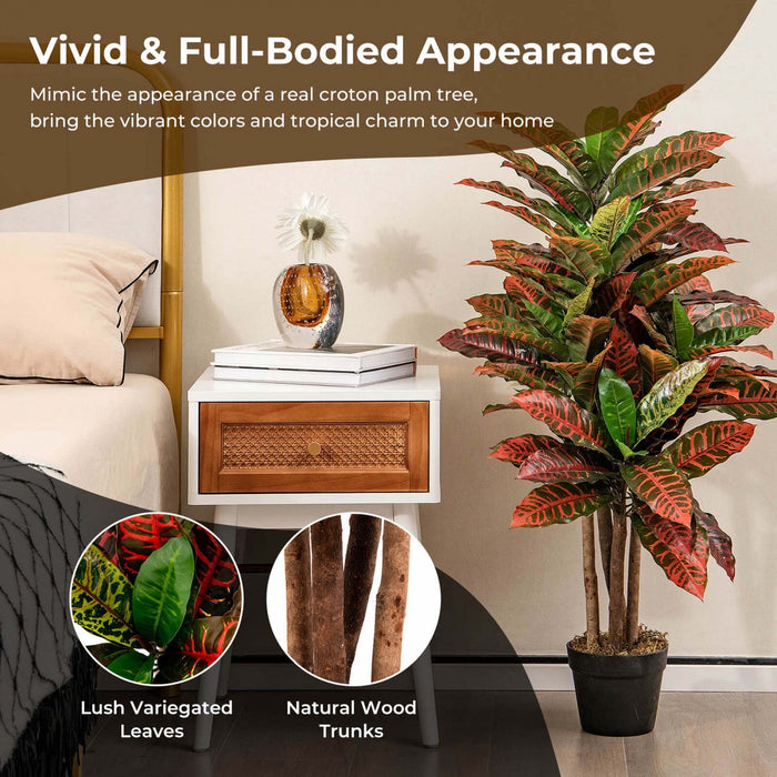 Costway Artificial Croton Plant 40" Tall Faux Fiddle Leaf Fig Tree Fake Croton Palm Tree