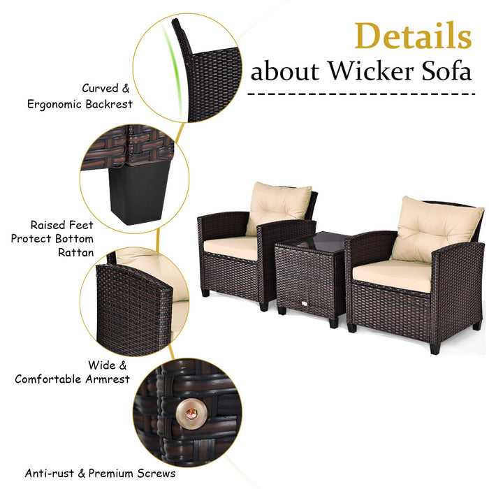 Costway 3pcs Patio Rattan Furniture Set Cushioned Conversation Set Sofa Coffee Table