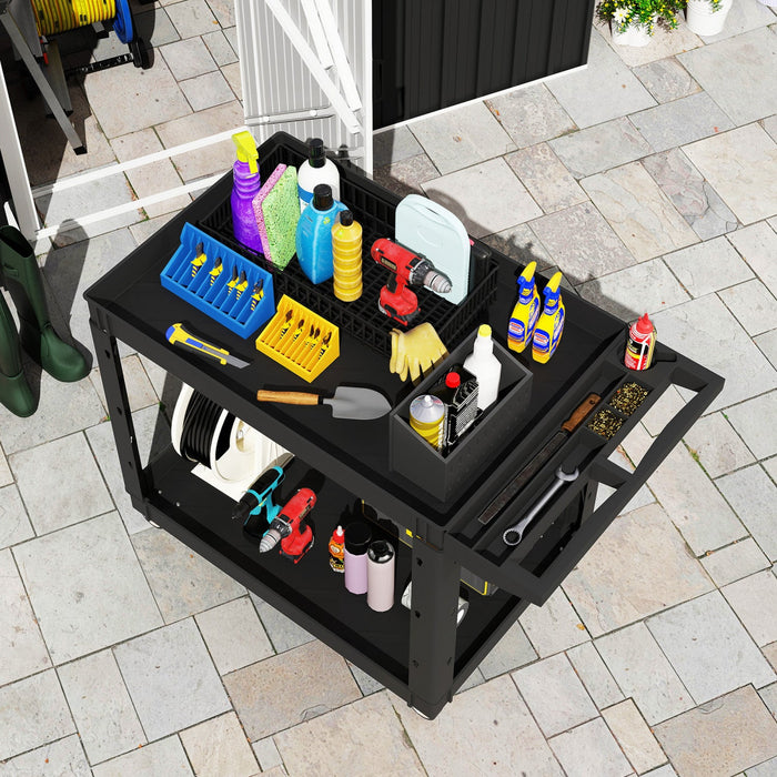 Homcom 2-tier Rolling Tool Cart, 500 Lbs Capacity Utility Cart, Black