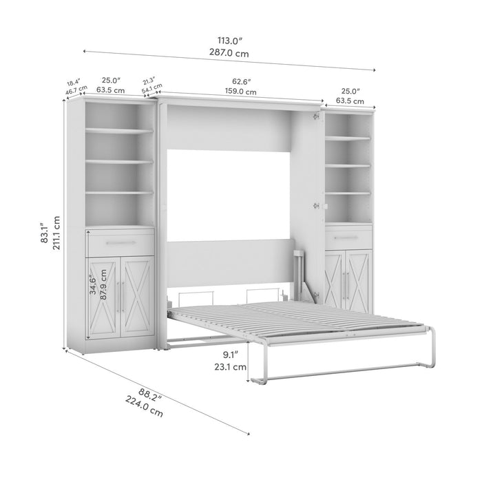 Bestar Key West Full Murphy Bed & Closet Organizers with Doors & Drawers (113 W) - Linen White Oak