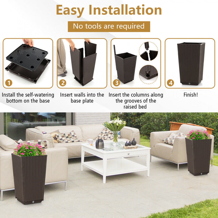 Costway 2pcs Outdoor Wicker Flower Pot 22.5"tall Planters With Drainage Hole Coffee