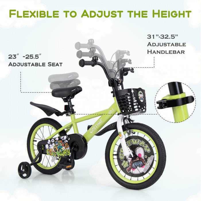 Costway 16" Kid's Bike For 4-7 With Height-adjustable Handlebar & Saddle Handbrake Green