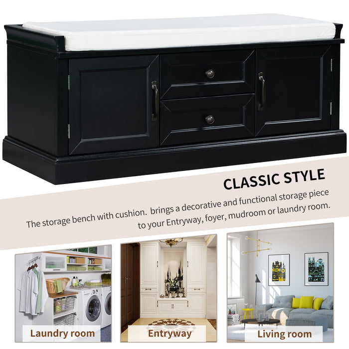Boyce Solid Wood Storage Bench With 4-door Shoe Cabinet With Cushion - Black 