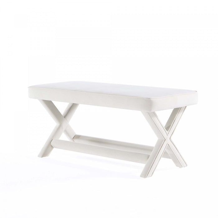 Abigail Mid-Century Modern Upholstered Velvet Accent Bench in Cream 