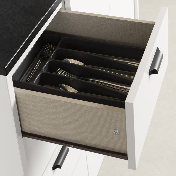 Myro Kitchen Island With Storage - Faux Black Stone And White 