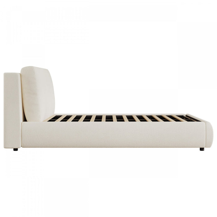 Diana Ottoman Hydraulic Lift Storage Platform Bed with Luxurious Boucle Upholstered and Sturdy Storage,King Size,White King Bed  