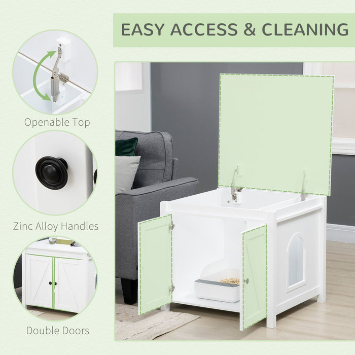 Pawhut Cat Litter Box Enclosure With Openable Top, Cat Washroom Storage Side Table With Double Doors