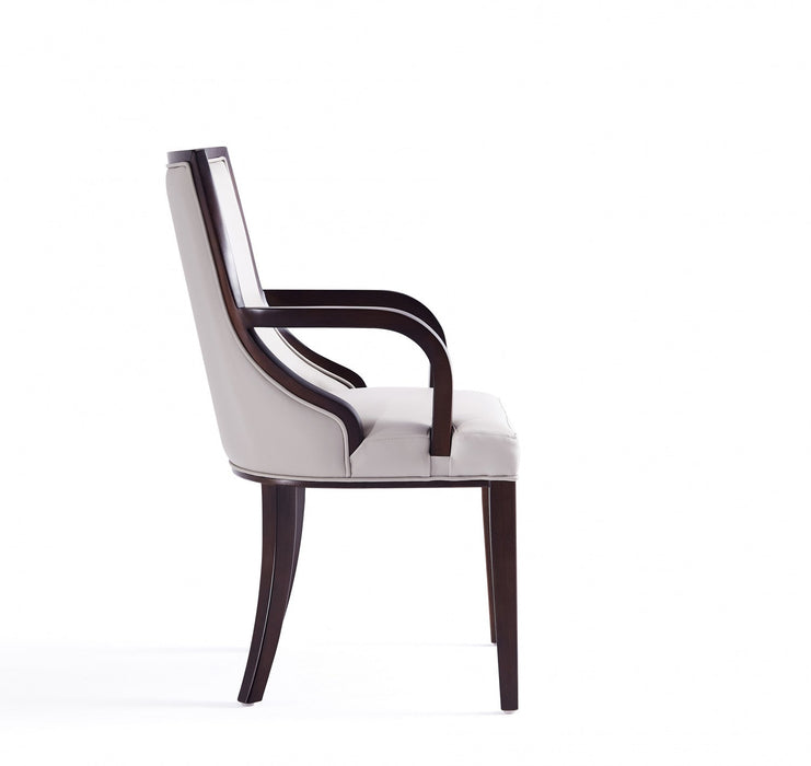 Grand Traditional Wood Upholstered Armchair in Light Gray - Set of 2 Dining Chair 