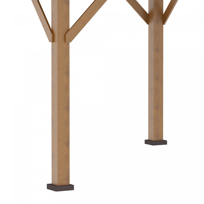 Outsunny 12' X 12' Wood Frame Hardtop Gazebo Galvanized Steel Canopy Outdoor Shelter With Double Ven