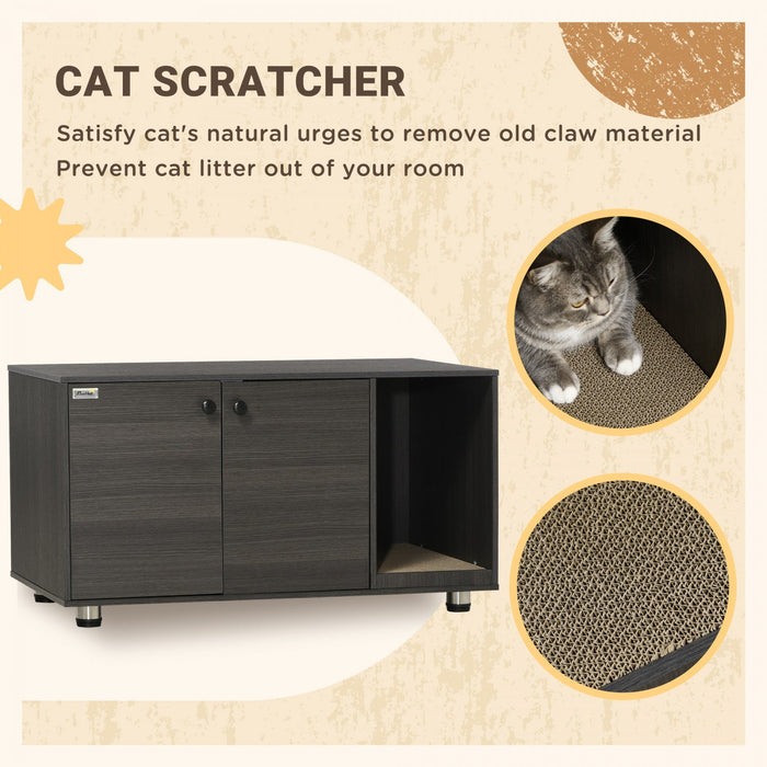 Pawhut Cat Litter Box Enclosure, Industrial Hidden Cat Washroom Furniture, End Table With Double Doo