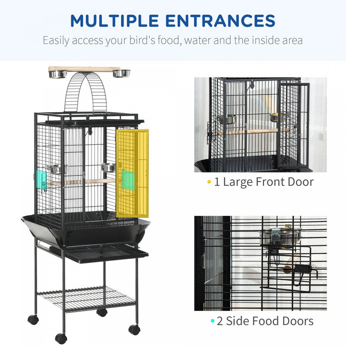 Pawhut 61.5 Inch Bird Cage Parakeet House For Cockatiel With Stand, Pull Out Tray, Play Top, Storage