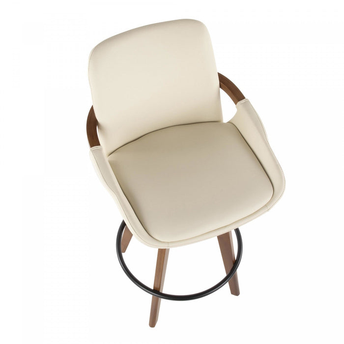 LumiSource Cosmo Faux Leather Mid-Century Modern Counter-Height Stool - Walnut/Cream