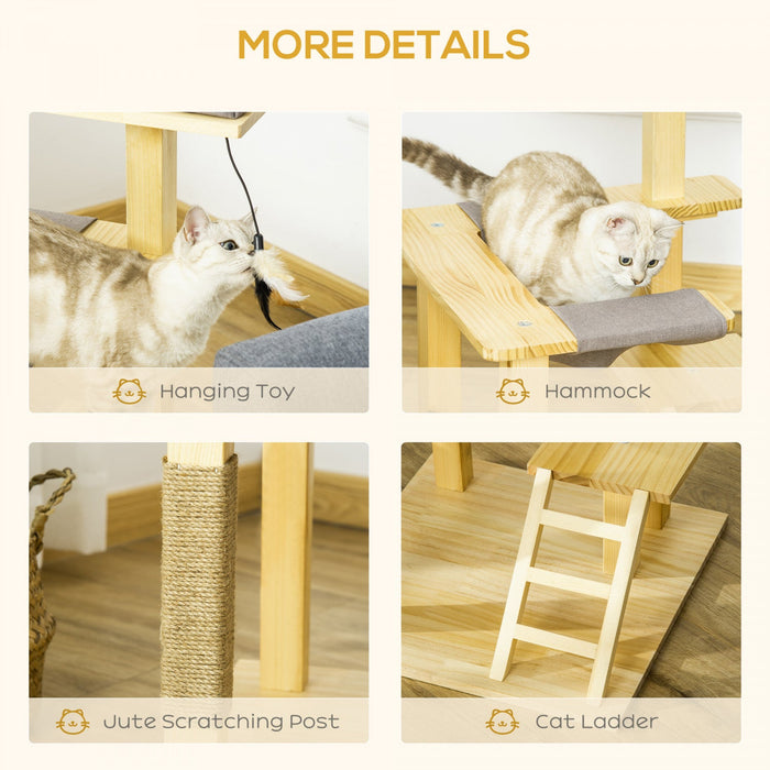 Pawhut 25.5\" Cat Tree Kitty Tower Activity Center Pinewood Cat Climbing Toy Indoor Outdoor Pet Furni