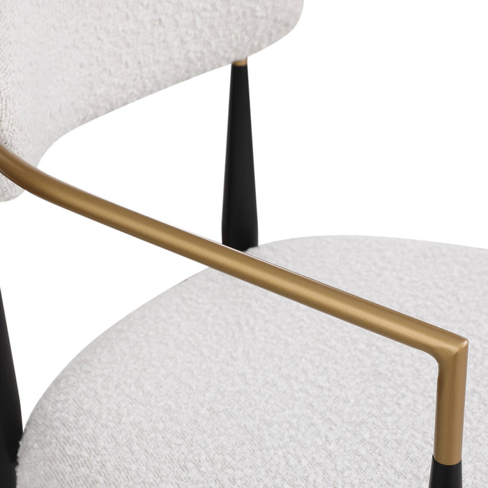 Tammy Counter-height Stool Set Of 2 With Boucle Fabric & Gold Accent - White 