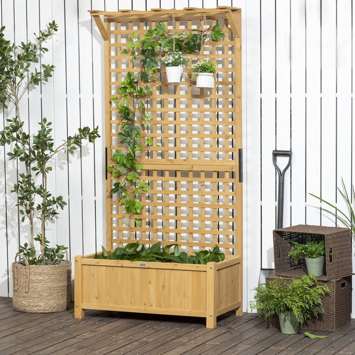 Outsunny Raised Garden Bed, Wood Planter With Trellis For Vine Climbing, Privacy Screen Planter Box 