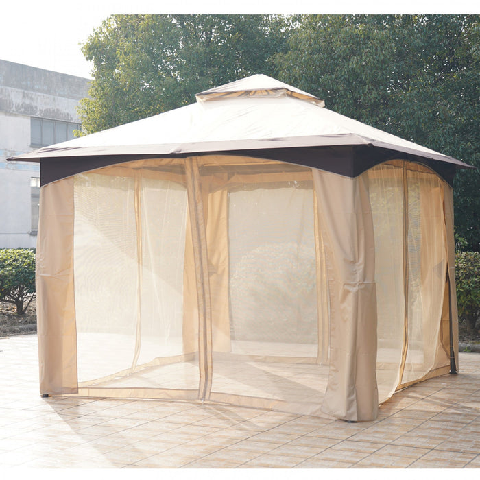 Outsunny 10' X 10' Soft Top Gazebo Canopy Tent W/ Double Roof, Eaves Design And Mesh Netting Sidewal
