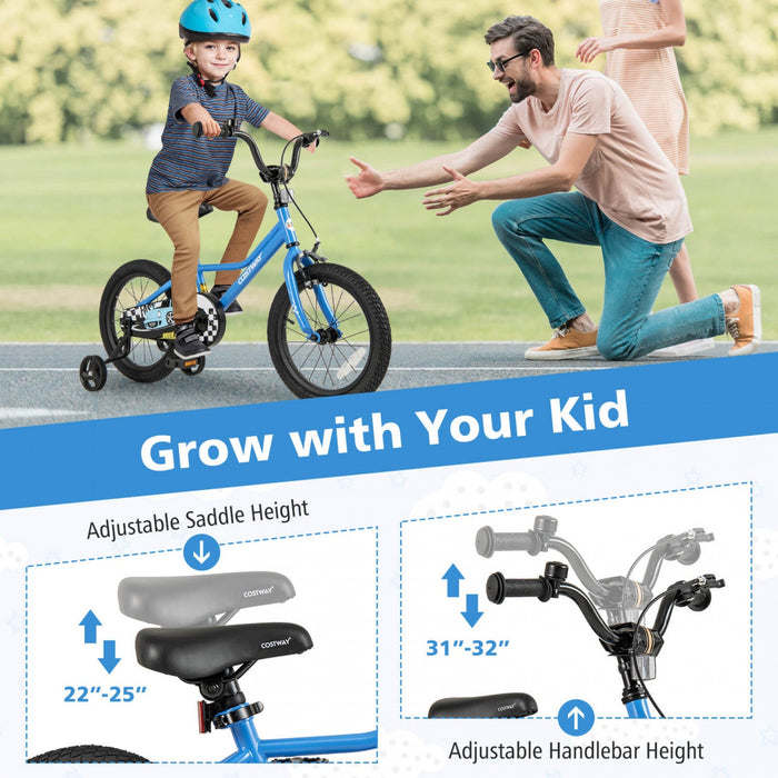 Costway 16" Kids Training Bike With Removable Training Wheels Pneumatic Tires Navy
