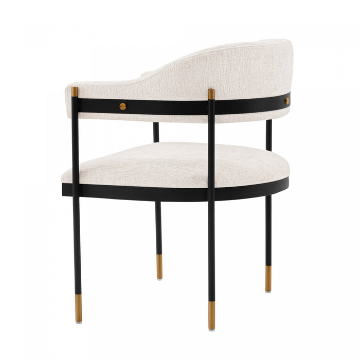 Lia Modern Metal Chenille Armchair in Cream - Set of 2 Dining Chair 