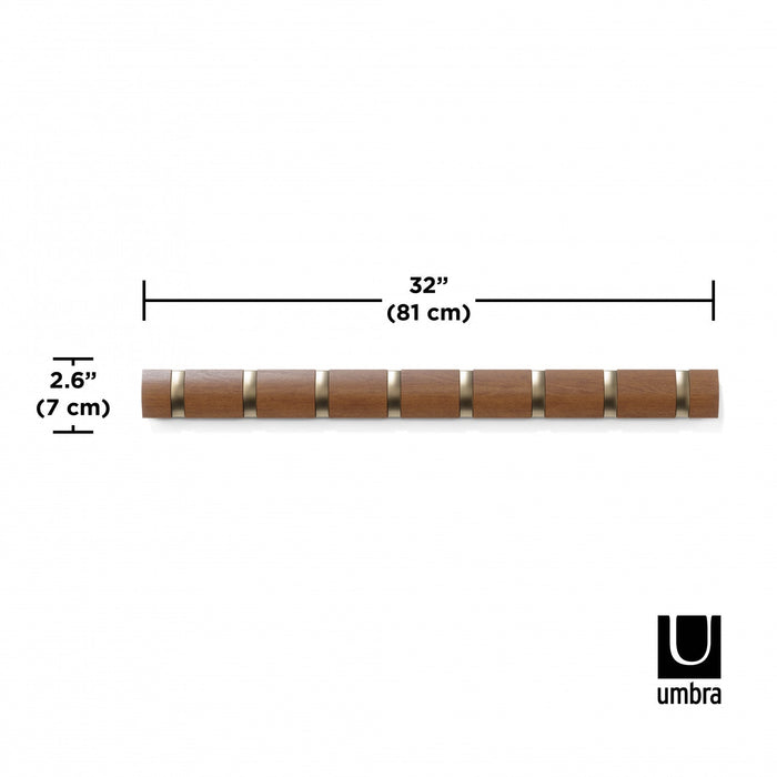 Umbra Flip Wall-Mounted Hooks - Light Walnut and Gold