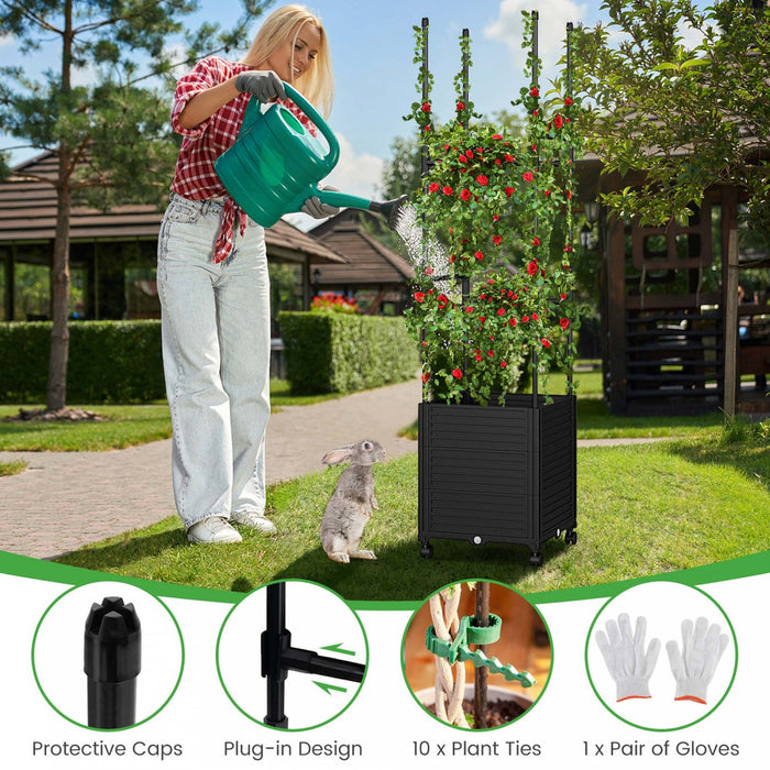 Costway 1 Pcs Raised Garden Bed With Trellis And Wheels Self-watering Planter Box With 3 Heights